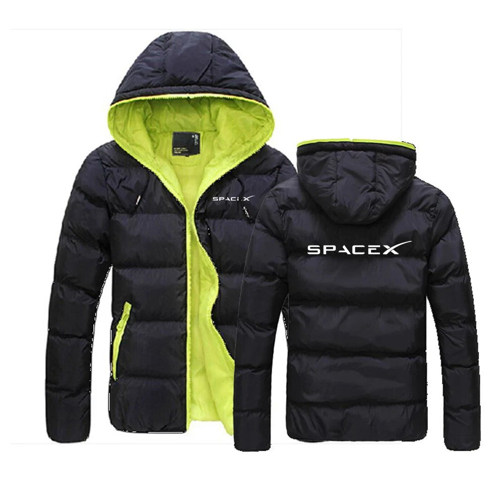 

2022 SpaceX Space X Logo Men's Autumn And Winter able Color Block Zipper Hooded Cotton Padded Coats Slim Fits Jacket