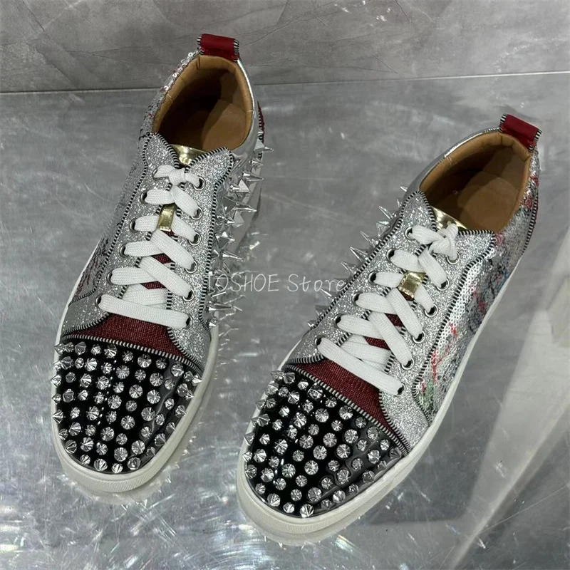 Повседневная обувь на шнуровке с блестками для мужчин и женщин декор заклепками