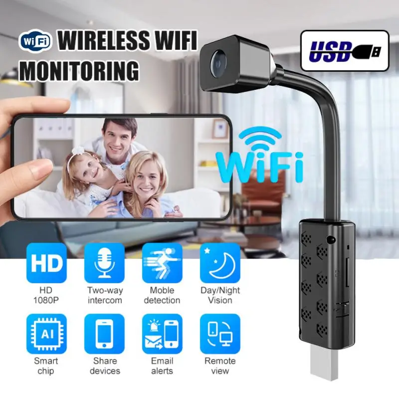

Беспроводная мини-камера наблюдения с Wi-Fi, HD, USB