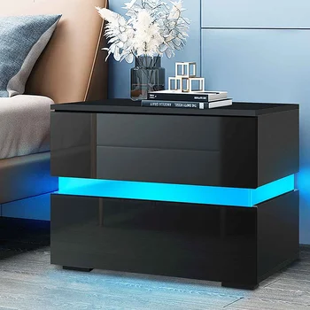 Modern Luxury LED Light Nightstand with 2 Drawers
