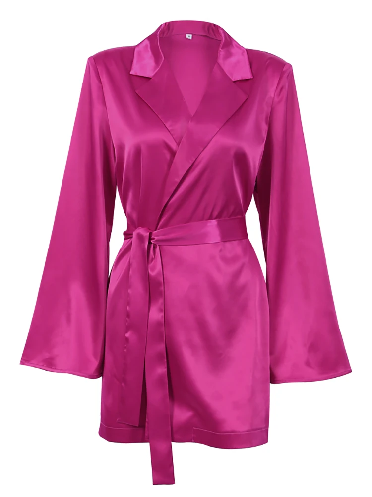 Mnealways18 Solid Ladies Pink Blazer Fashion Spring 2022 Long Sleeve Oversized Women Blazer Coat Elegant Sashes Satin Jackets