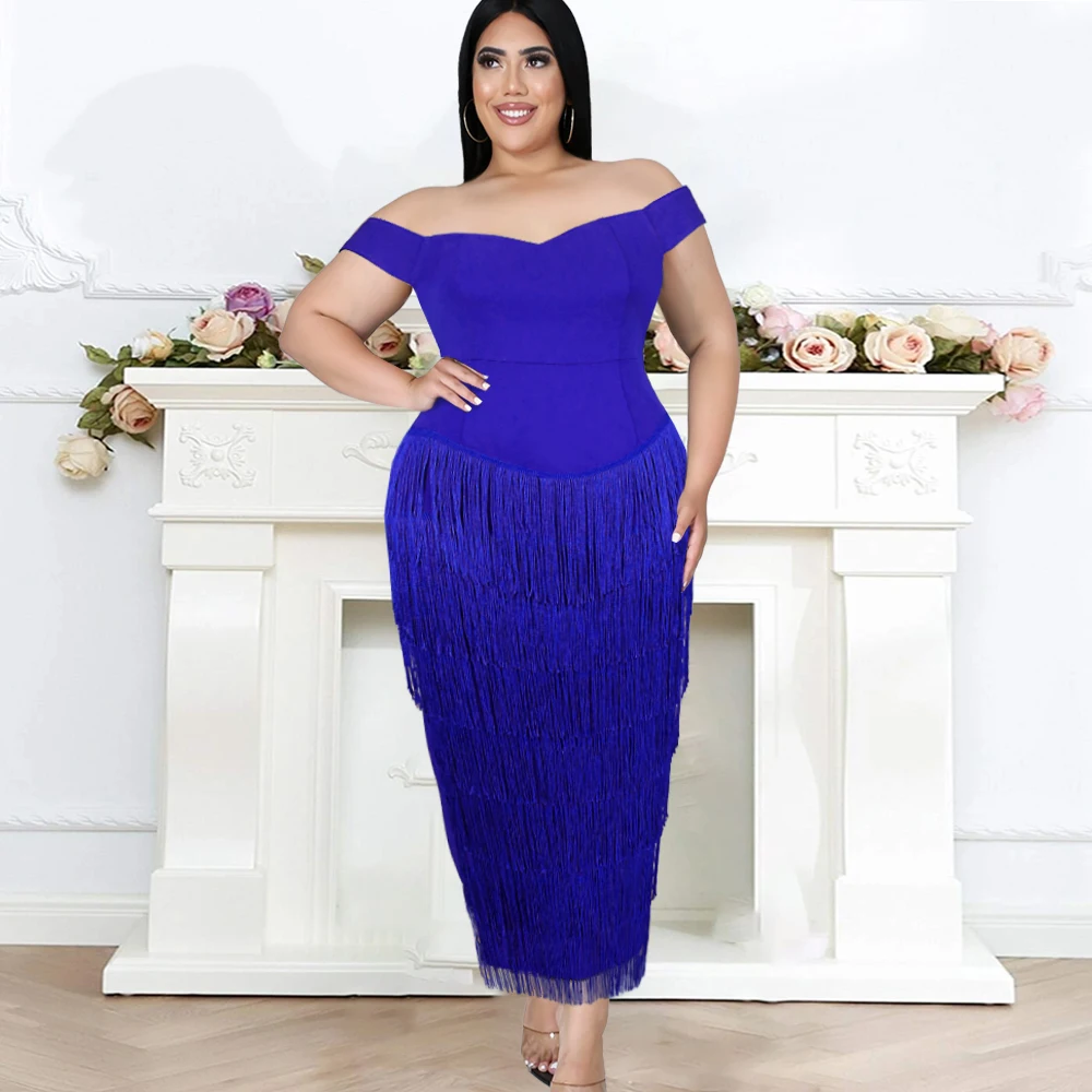 

Платье женское с открытыми плечами, без рукавов, с бахромой