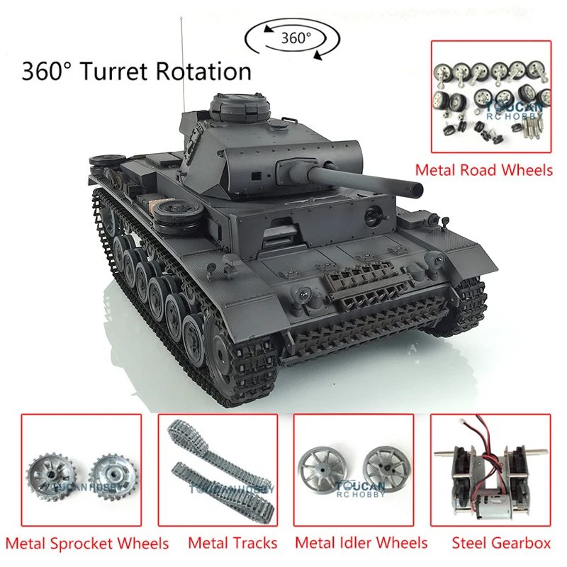 

Henglong Pro Ver 1/16 Gray 7.0 Panzer III LRC Tank 3848 Metal Wheels 360 Turret Rotation TH17361-SMT7