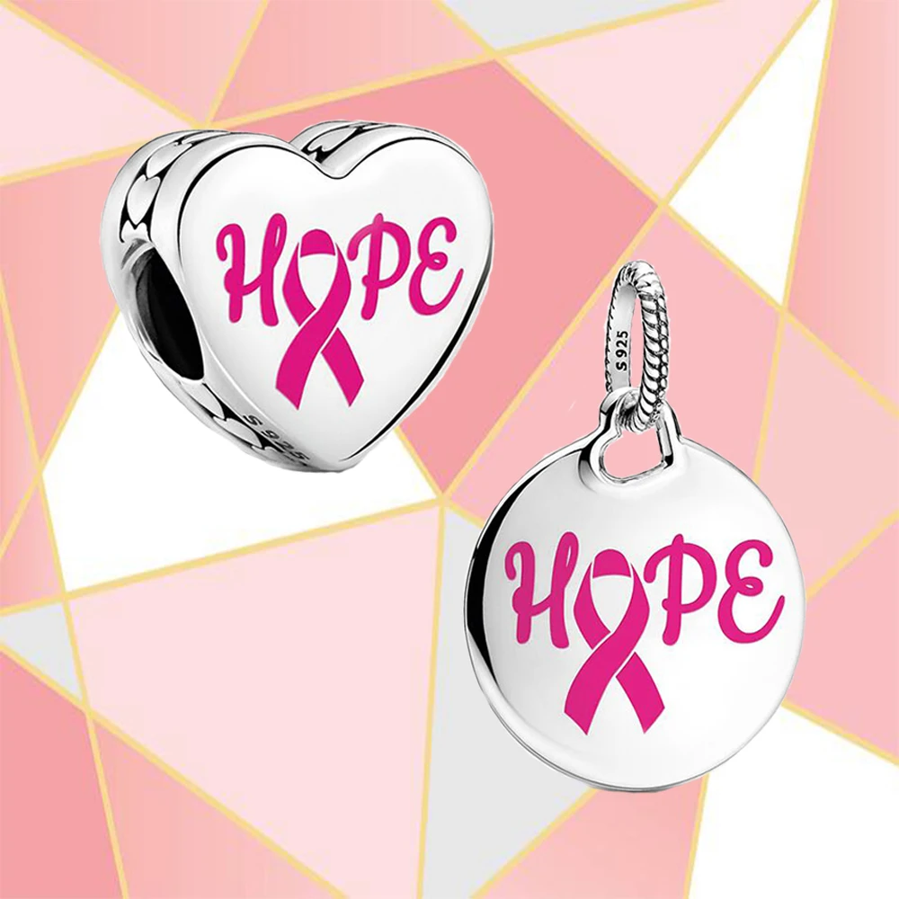 

2022 The new classic S925 sterling silver high quality hopes for pink ribbon pendant and charm care women's souvenir gift