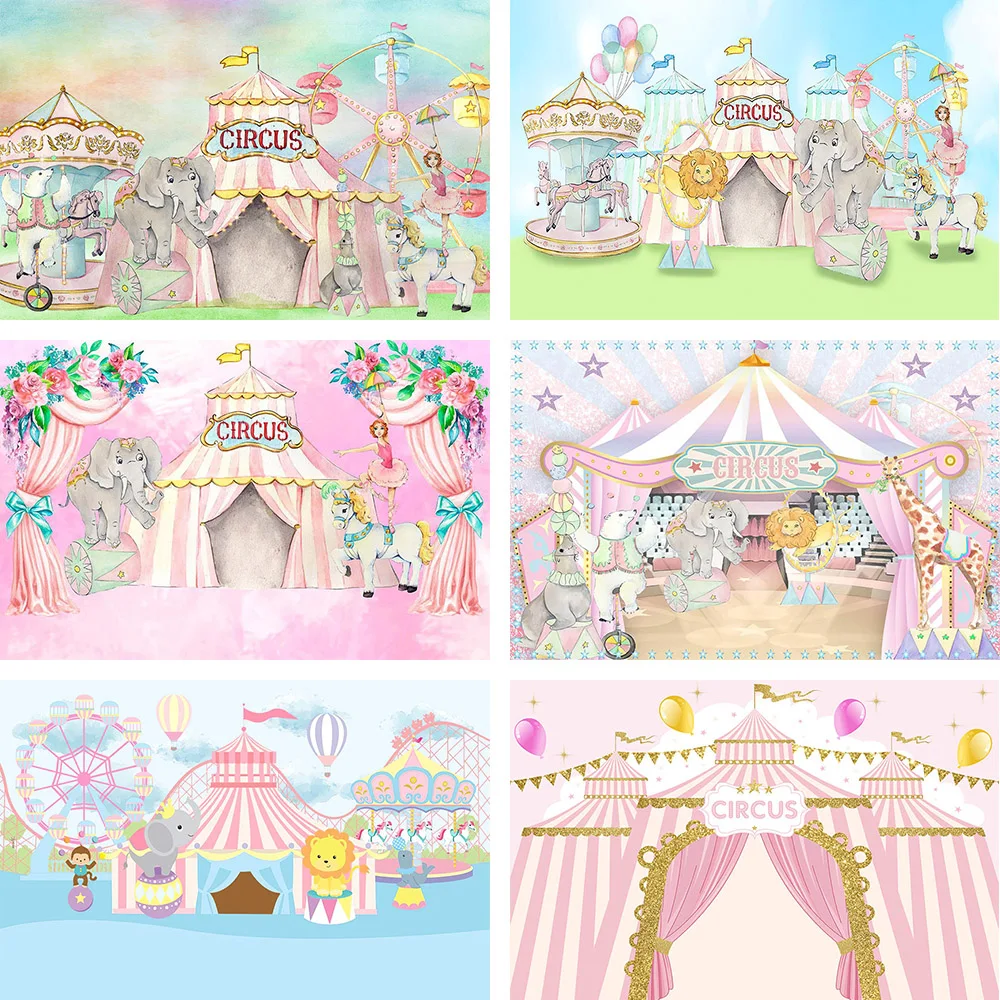 

Avezano Backdrop for Photography Circus Theme Birthday Baby Shower Party Decor Pink Tent Animal Background For Photo Studio Prop