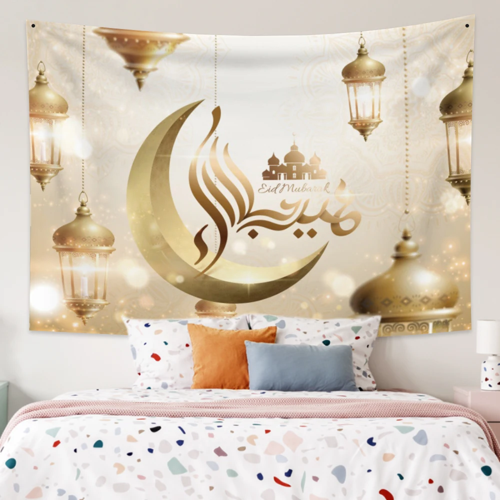 

Eid Mubarak Muslim Ramadan Kareem Moon Festival Tapestry Lantern Wall Hanging Bohemian Room Home Decor Carpet Tapestries Blanket