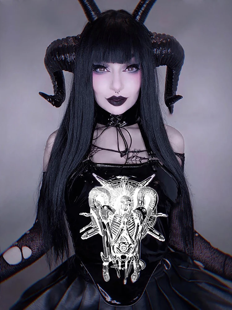 Goth Dark Emo Graphic Mall готический укороченный топ из искусственной кожи для женщин гранж