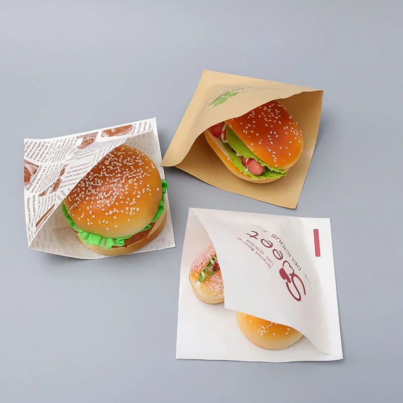 

50 Pcs/pack Baking Package Donut Bakery Food Packing Kraft Bag Oilproof Fries Bread Sandwich Paper Bag Sweet Wrapping Bag