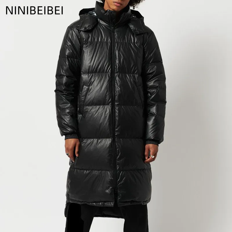 Winter Men's Cotton Clothes New Solid Color Long Zipper Hooded Large Size Cotton Clothes Oversized Jacket Men's Clothing Trendy