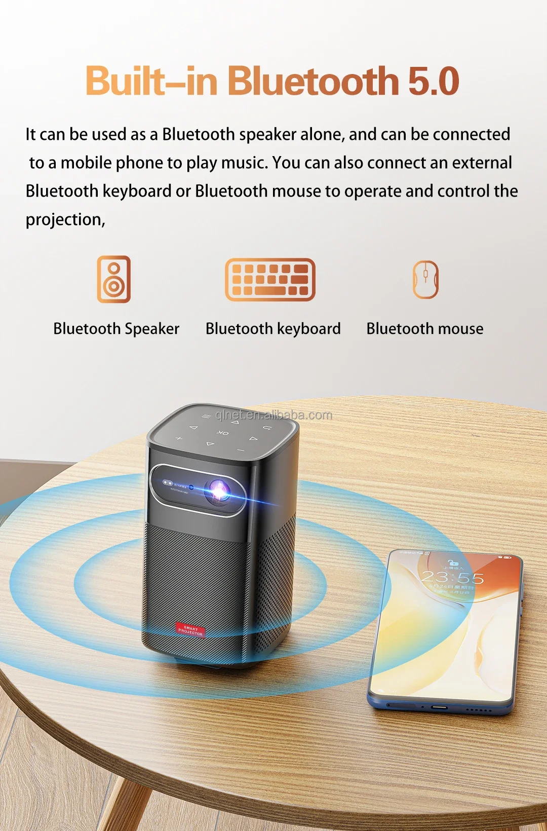 Портативный проектор 4K Full HD 3D DLP с Android Автофокусом 5G WiFi BT Уличные вечеринки