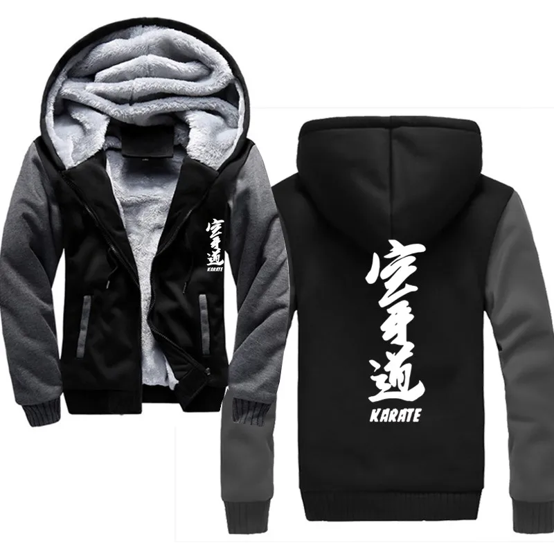 winter warm thick wool Harajuku men's hoodie jacket Chinesischen Charakter Karate
