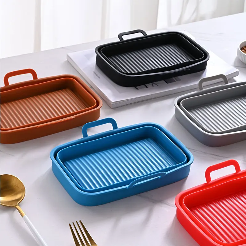 

7.7 Inch Foldable Air Fryer Silicone Tray Dish Dual Handles Baking Pan Oven Pot Plate Liner Air Fryer Accessories For Ninja