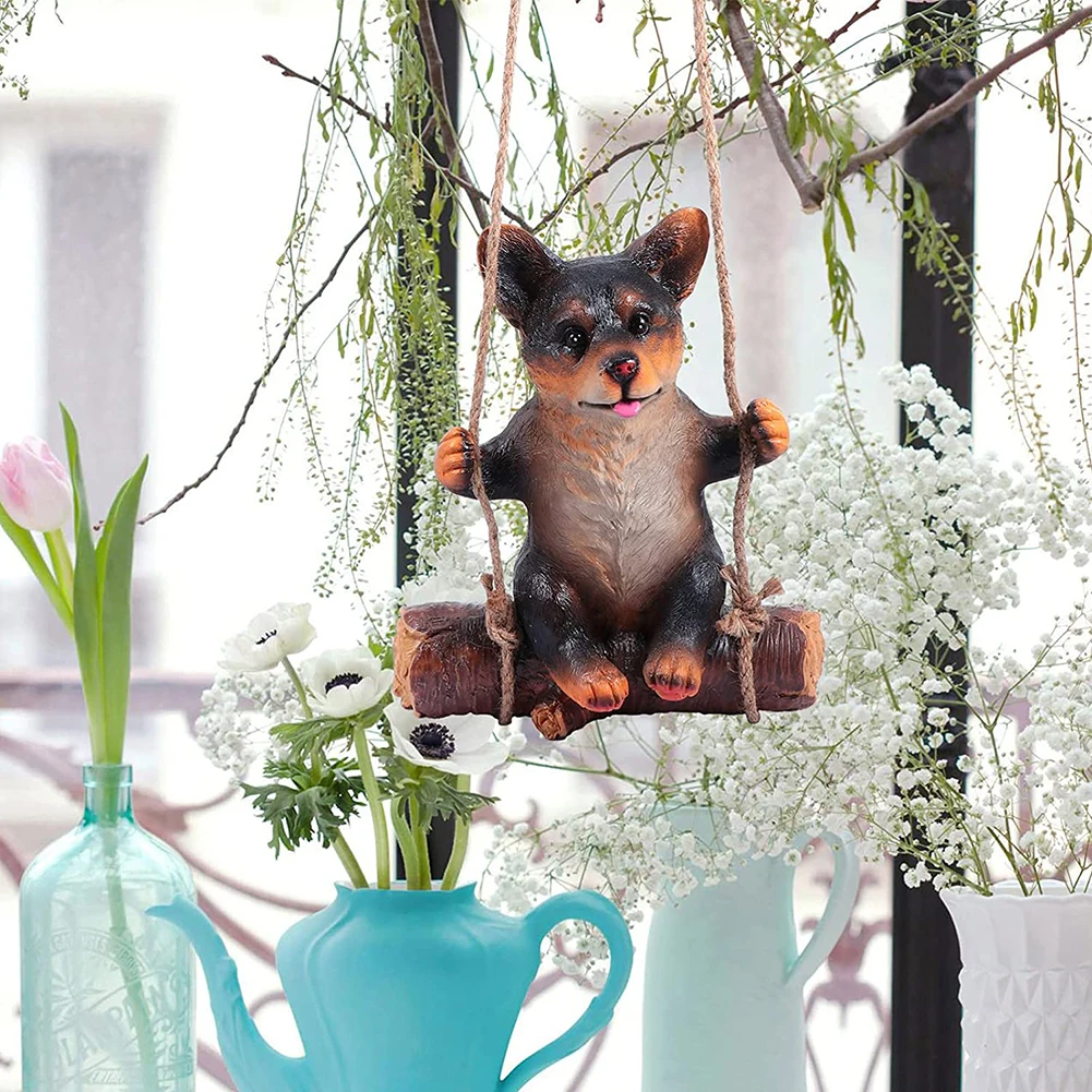 

Landscape Lawn Art Sculpture Resin Swing Dog Sculpture Collecting Household Garden Ornament Yard Accessory