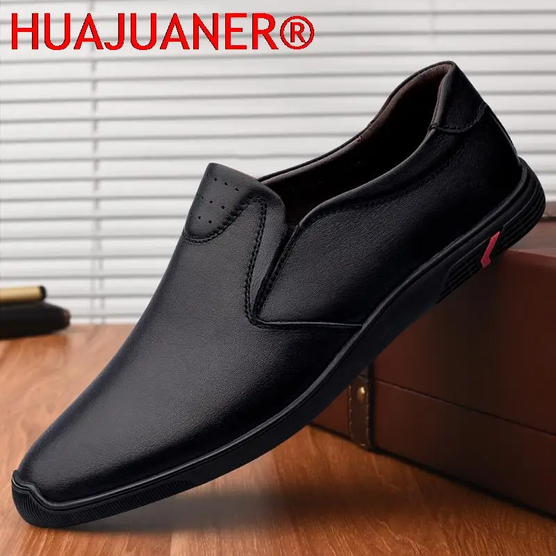 

Fashion Black Shoes Men 2023 New Genuine Leather All-Match Luxury Loafers Man One-Legged Casual Soft Sole Cow Leather Shoes Men