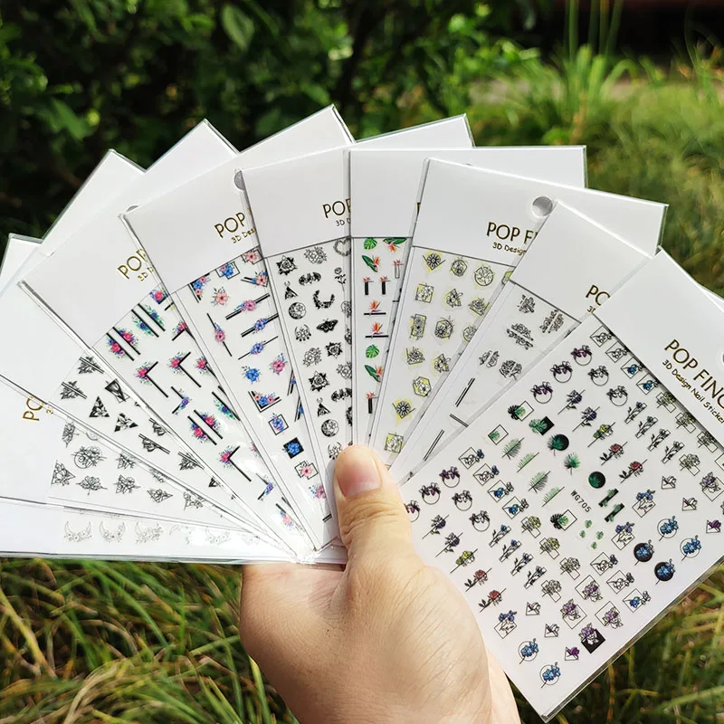 

10pcs Black White Leaves Flower 3D Nail Sticker Geometric palm nail stickers Butterfly Adhesive Transfer Sliders Manicure Wraps