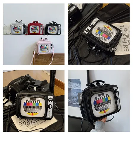 Ретро ТВ-бокс, сумки для женщин, квадратная сумка, модная кожаная персонализированная креативная сумка на плечо, женский кошелек через плечо из искусственной кожи