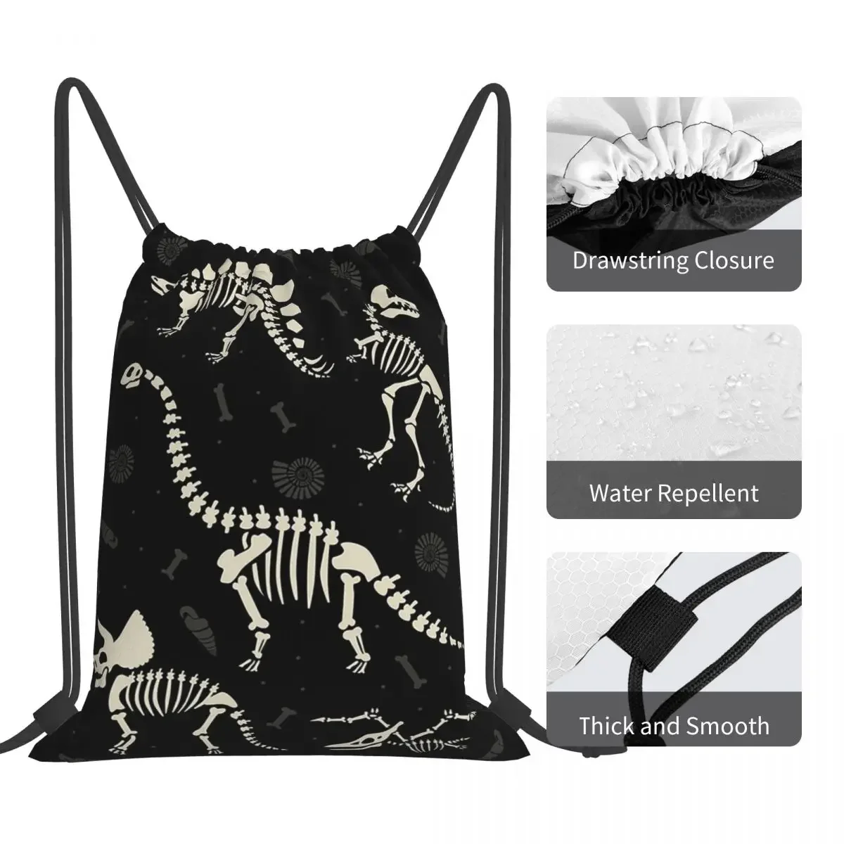 Черные рюкзаки с окаменелости динозавров сумки на шнурке карманная сумка для