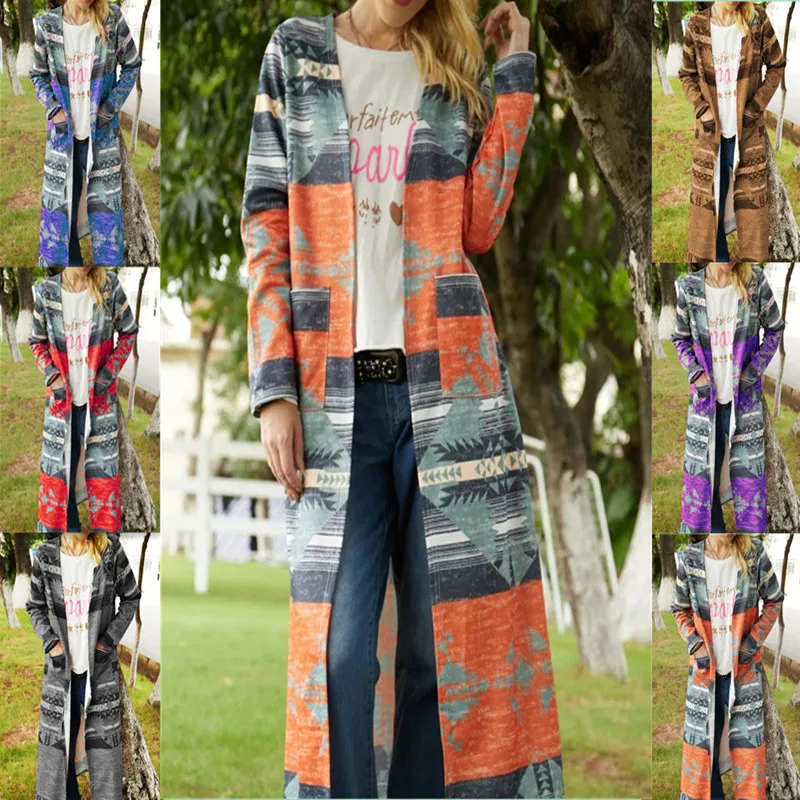 

Женский кардиган с длинными рукавами и геометрическим принтом, утепленная и удлиненная ветровка