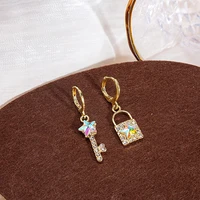 luxury fashion new micro inlaid colorful zircon super flashing star key cylinder earrings for women girl jewelry gift