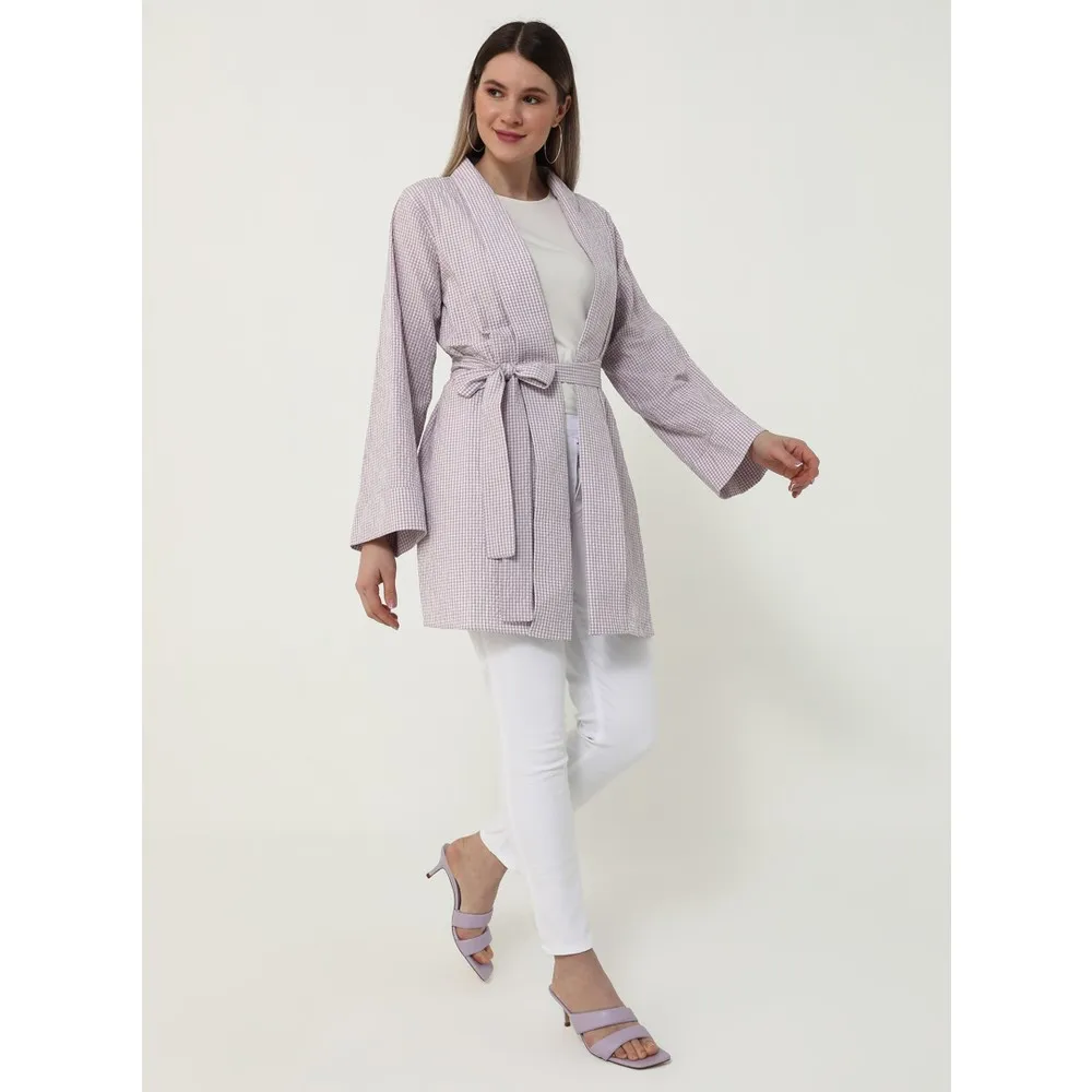 

Текстурированная Кепка-кимоно Dorlie большого размера-клетчатая сиреневая-Dorlie