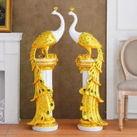 european luxury resin peacockpillar ornaments crafts home livingroom table figurines decoration hotel office desktop sculptures