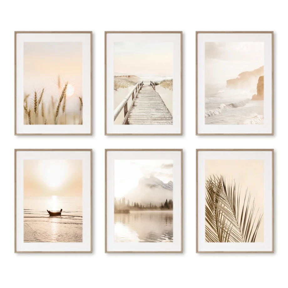 Бохо природный пейзаж озеро волна Пальма Фреска скандинавские стены Искусство