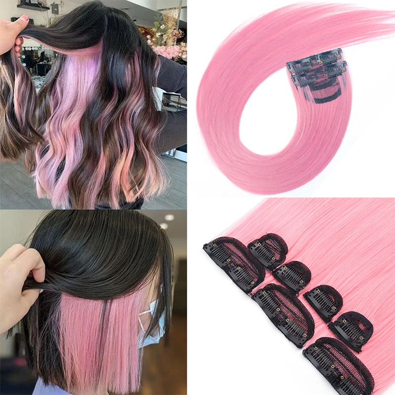 Синтетические прямые радужные удлинители волос на зажиме Длинные Детские