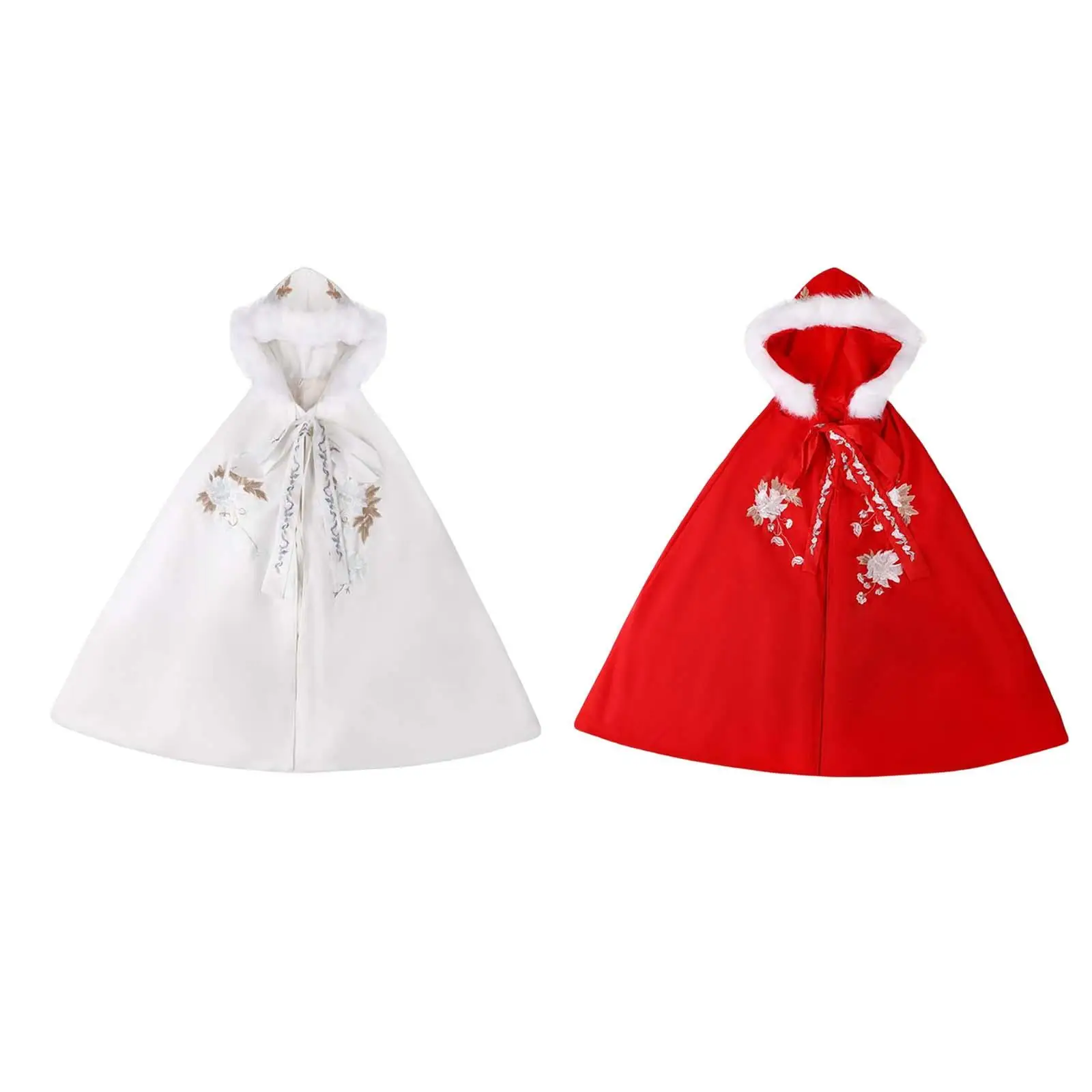 

Women Cape Chinese Style Hanfu Cloak with Hood Embroidered Flower Poncho Jacket Princess Overcoat Traditional Oriental