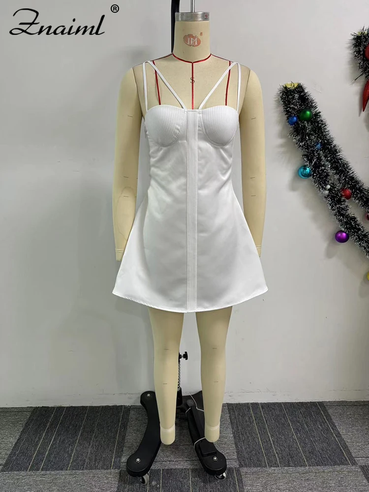 Znaiml сексуальное белое короткое платье на тонких бретельках с открытой спиной для