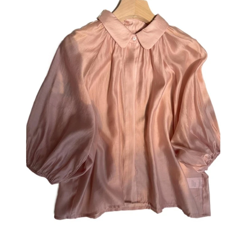 Винтажные женские повседневные рубашки летние однотонные блузки с рукавами