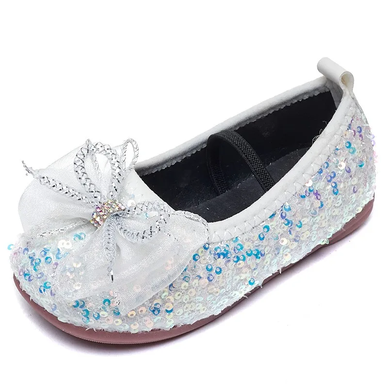 

CAPSELLA KIDS Girls Spring Elegant Lace Bowtie Casual Shoes Children Girls Princess Sequins Flat Shoes Size 21-36