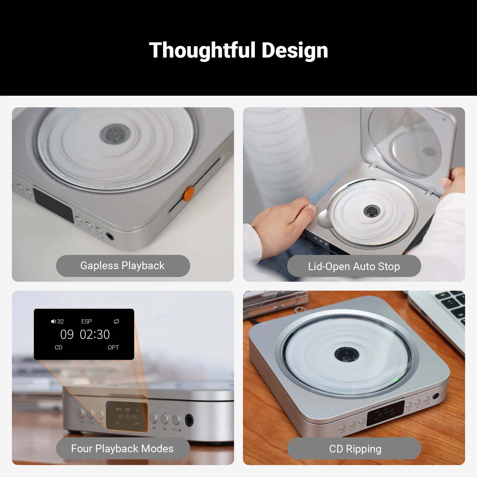 Фото Fosi Audio Merak HiFi CD-плеер 210 мВт *2 с усилителем для наушников, ЦАП и пультом ДУ, CS43131, поддержка USB-репликации и входа USB-накопителя №4