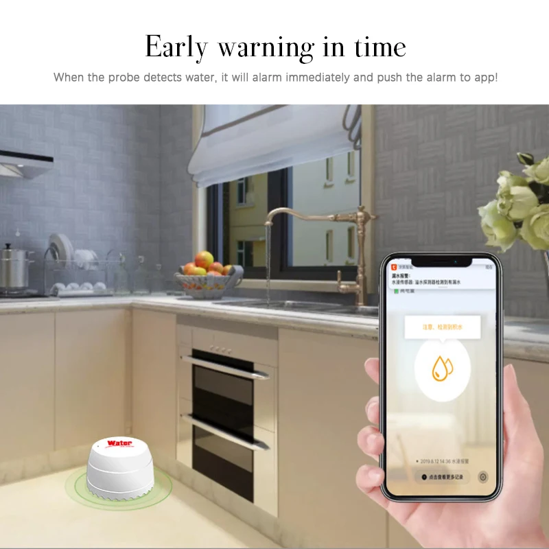 CORUI Water Immersing Sensor WiFi Flood Water Leak Detector Alarm Waterproof Smart Home Security Smart Life APP Remote Monitorin