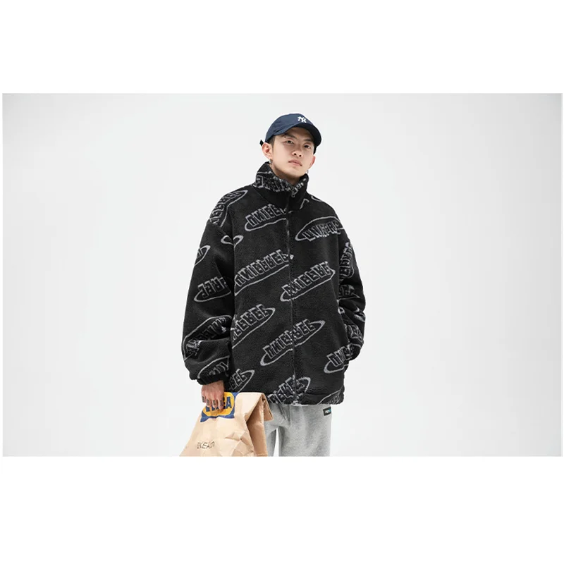 Streetwear Men New Cashmere Stand Collar Green Keep Warm Outerwear Fleece Comfortable Temperament Cotton Clothes Winter Female