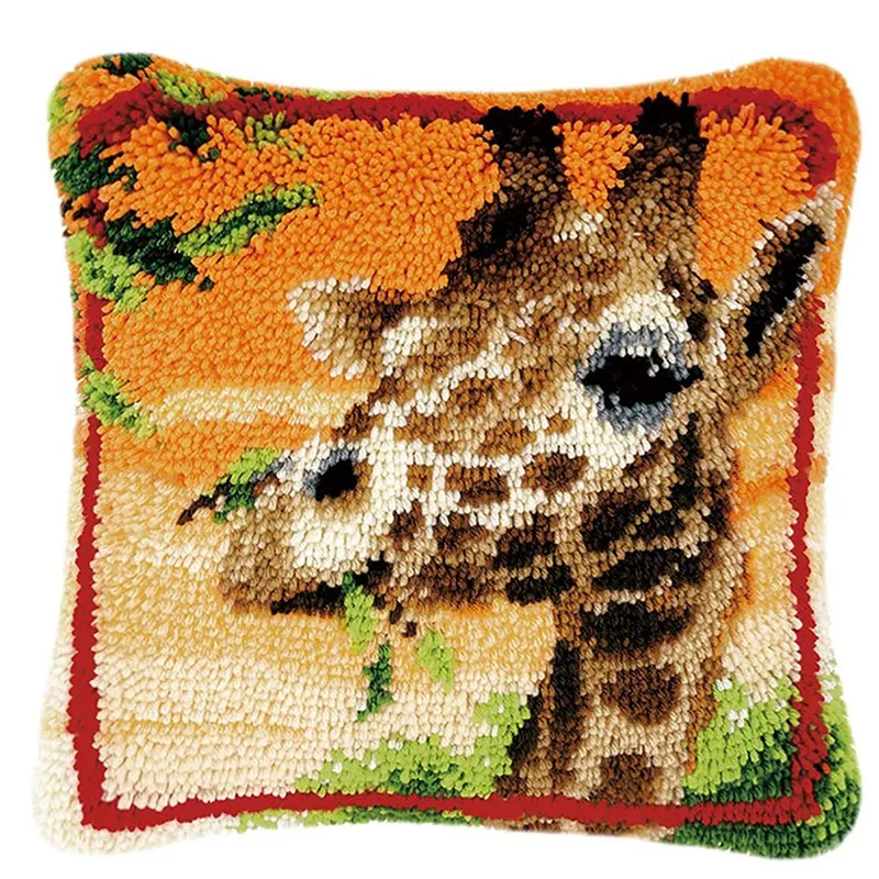 

Latch Hook Kits Sofa Cushion Cover Pillowcase Embroidery DIY Kit For Adults And Kids, Giraffe, 16.5 Inchx16.5 Inch