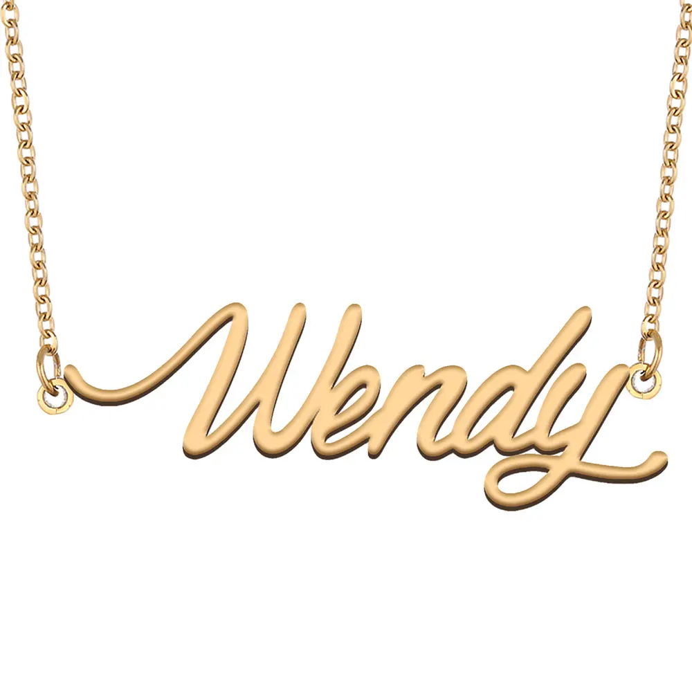 

AOLOSHOW Wendy Name Necklace Stainless Steel for Women Jewelry Gold Color Nameplate Pendant Font Letters Choker Necklaces
