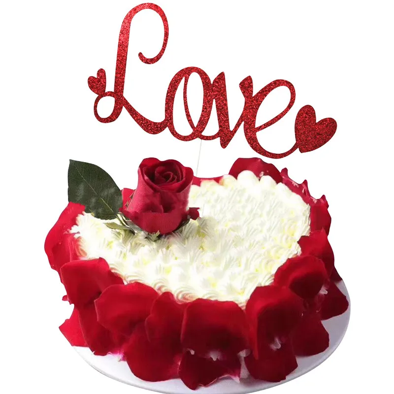 

Красная надпись «Love флажки для торта» для торта на День святого Валентина, «Love Heart», «сделай сам» для свадьбы, годовщины, вечевечерние НКИ