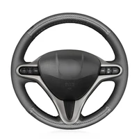 non slip durable black carbon fiber black leather car steering wheel cover for honda fit 2009 2013 city 2009 2013 jazz 2009 13