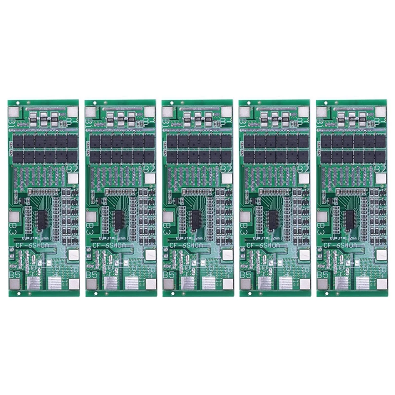 

5PCS 24V 6S 40A 18650 Li-Ion Lithium Battery Poretect Board Solar Lighting Bms With Balance For Ebike Scooter