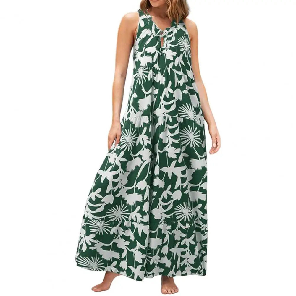 

Женское платье с V-образным вырезом, свободное платье контрастных цветов без рукавов с цветочным принтом, женский комбинезон без рукавов с ш...