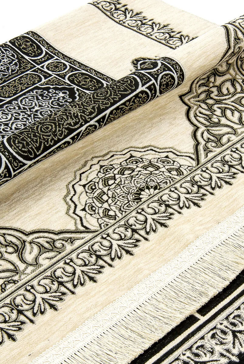 IQRAH Kaaba Patterned Ultra Plus Cream Chenille Prayer Mat 16