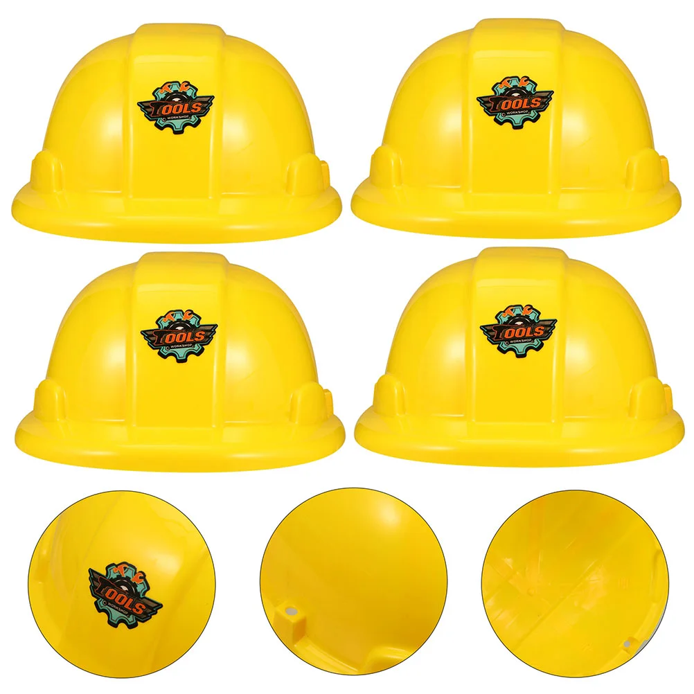 

4 Pcs Kids Yellow Construction Hat Toy Costume Toys Plastic Plaything Party Children Hats Worker Hard