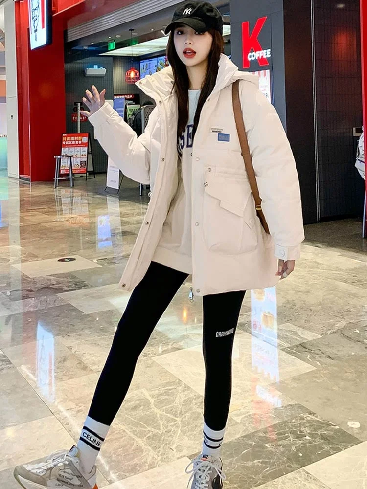 2022 New Long Parkas Women Winter Fashion Coats Women Elegant Hooded Collar Solid Cotton Padded Jacket Female Clothes