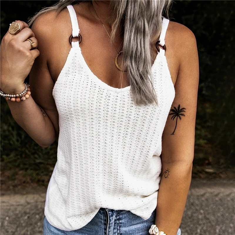 

Woman Fashion Tank Tops Summer Clothes Solid Color Loosen Sexy Sleeveless V-Neck Sling Vests Female Trendy Plus Size Clothing
