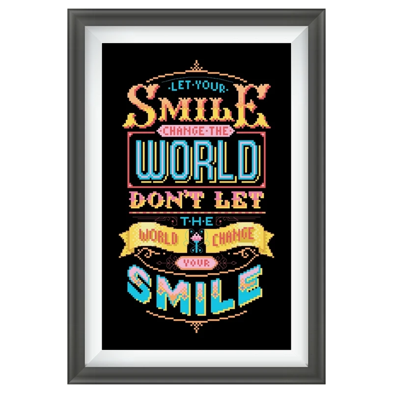 

Набор для вышивки крестиком «Let your smile change the world», дизайн из мультфильма «word», черная вышивка на холсте 14ct, 11ct, рукоделие «сделай сам»