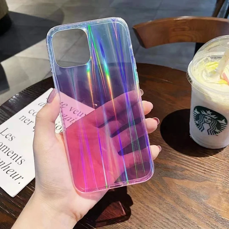 

Luxury Rainbow Colorful Gradient Laser Phone Case For iPhone 13Pro MAX Case 12 11 XS MAX XR X 7 8Plus Aurora Glitter Soft Cover