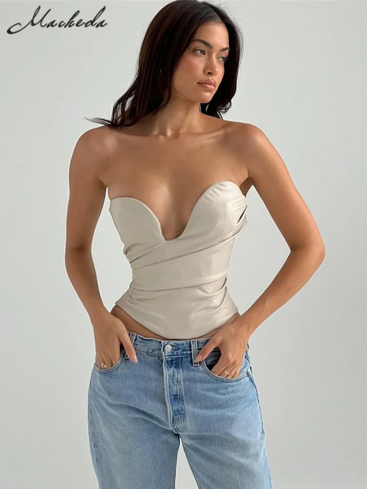 

Macheda однотонный жилет из искусственной кожи Корсет кубики женщин тощий Топик с вырезом лодочкой сексуальные Необычные формы вырезанный Топ...