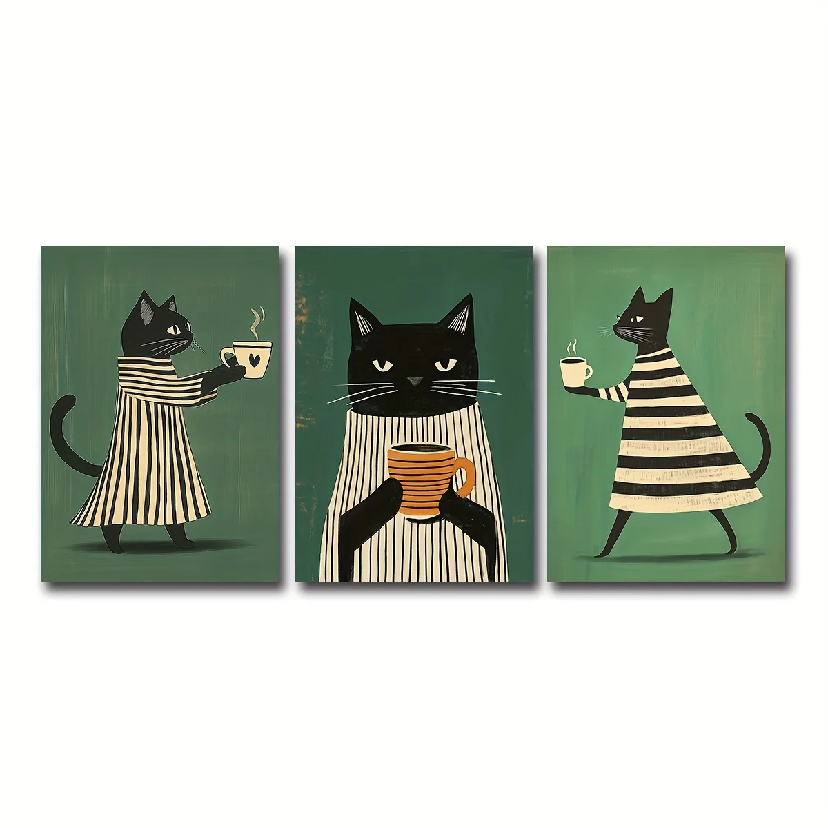 

Набор из 3 постеров HALFLEMART абстрактный черный кот кофе