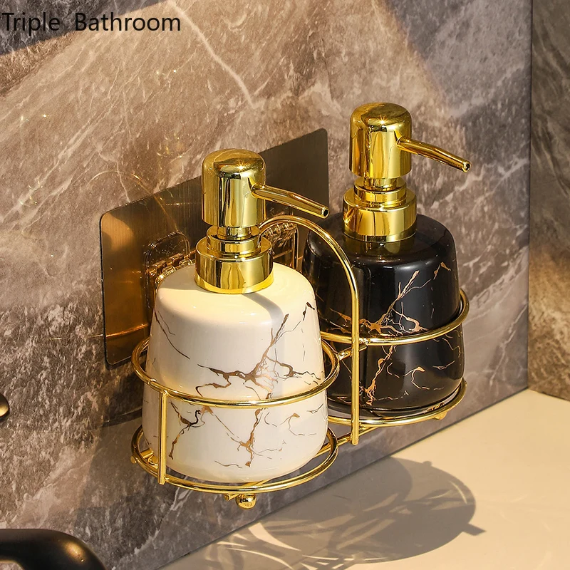 

Wall-mounted Shampoo Dispenser Ceramic Liquid Soap Dispenser Container Soap Dish Home Bathroom Accessories with Metal Bracket