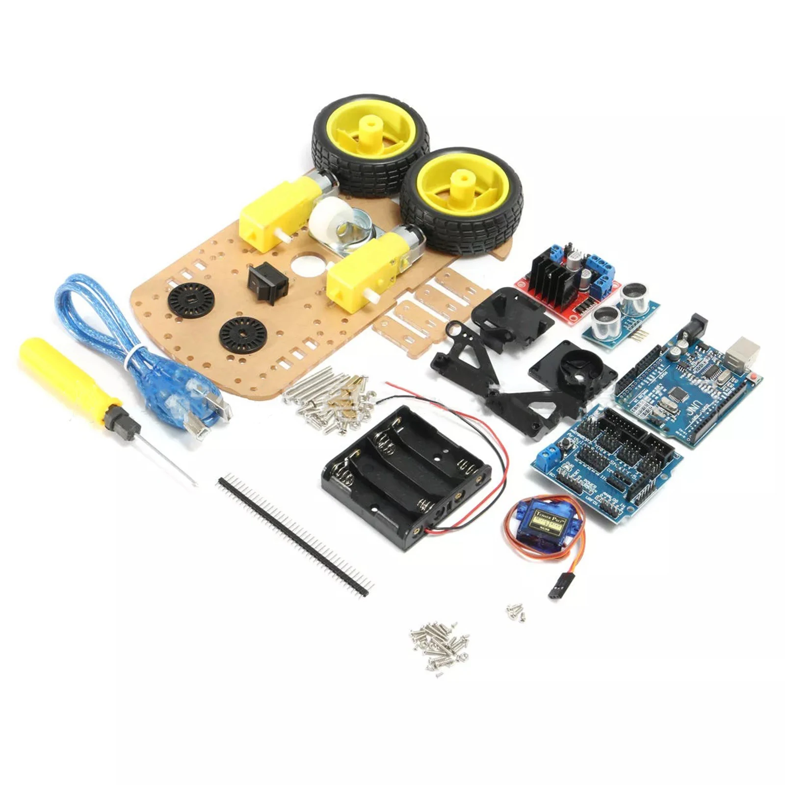 

1 Set L298N 2WD Ultrasonic Intelligent Tracking Robot Car Kit DIY Smart Tracking Car Kit for Arduino Board Servo